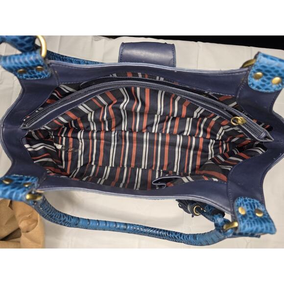 Sharif Studio Handbag Women's Blue Leather Crocodiles Embossed Satchel Vintage - Picture 5 of 8